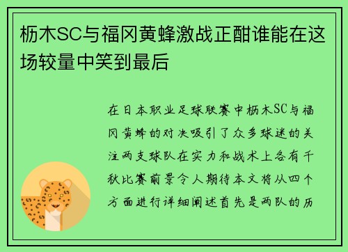 枥木SC与福冈黄蜂激战正酣谁能在这场较量中笑到最后